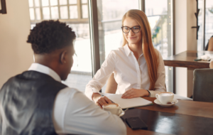 Job interview with two people in an office
